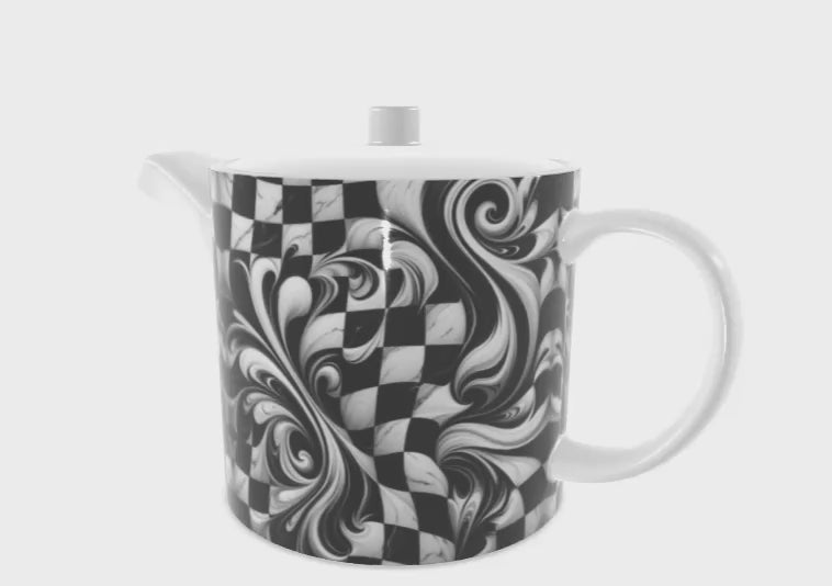 Elegant black and white teapot made from high-quality bone china