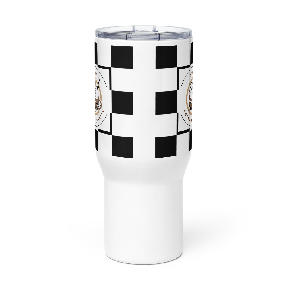 Black and White Travel Coffee Mug with Handle – Insulated Reusable Tumbler for Hot and Cold Drinks