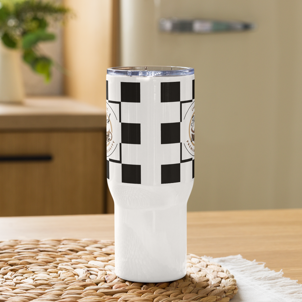 Black and White Travel Coffee Mug with Handle – Insulated Reusable Tumbler for Hot and Cold Drinks - Mug -
